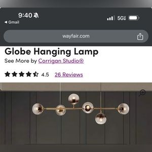 Aubren Glass Chandelier 6 E27 Bulb Pedant Light Hanging Lamp